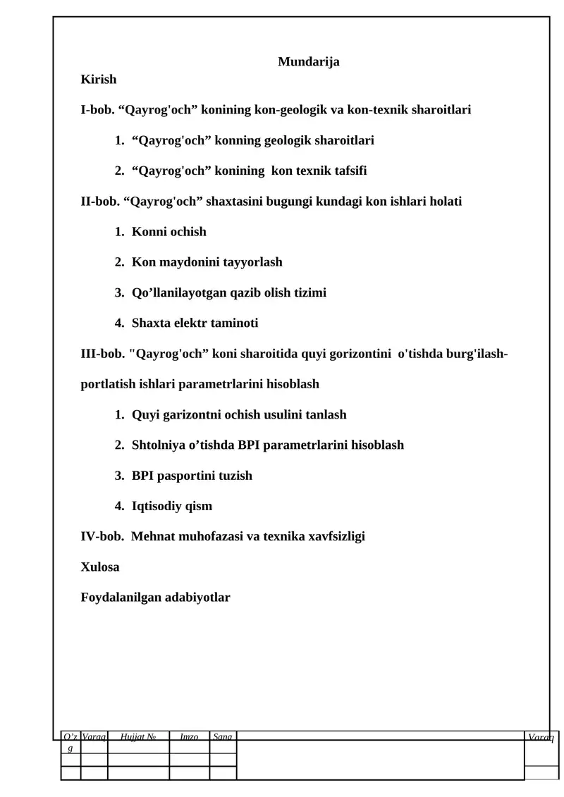 Qayrog‘och koni sharoitida quyi gorizontini o‘tishda burg‘ulash portlatish