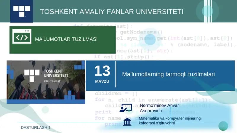 MalumotlarniNG Tarmoqli tuzilmalari