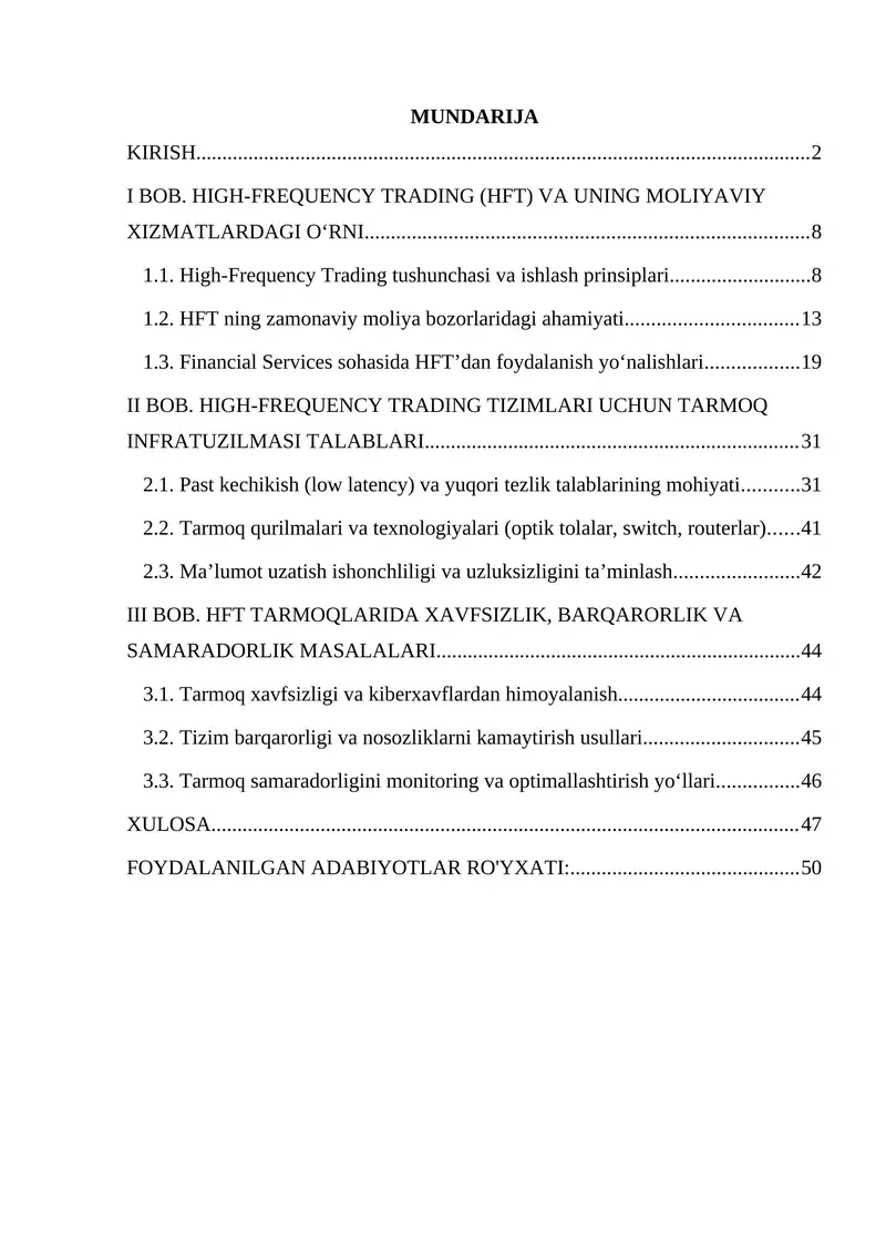 HIGH-FREQUENCY TRADING (HFT) VA UNING MOLIYAVIY XIZMATLARDAGI O‘RNI