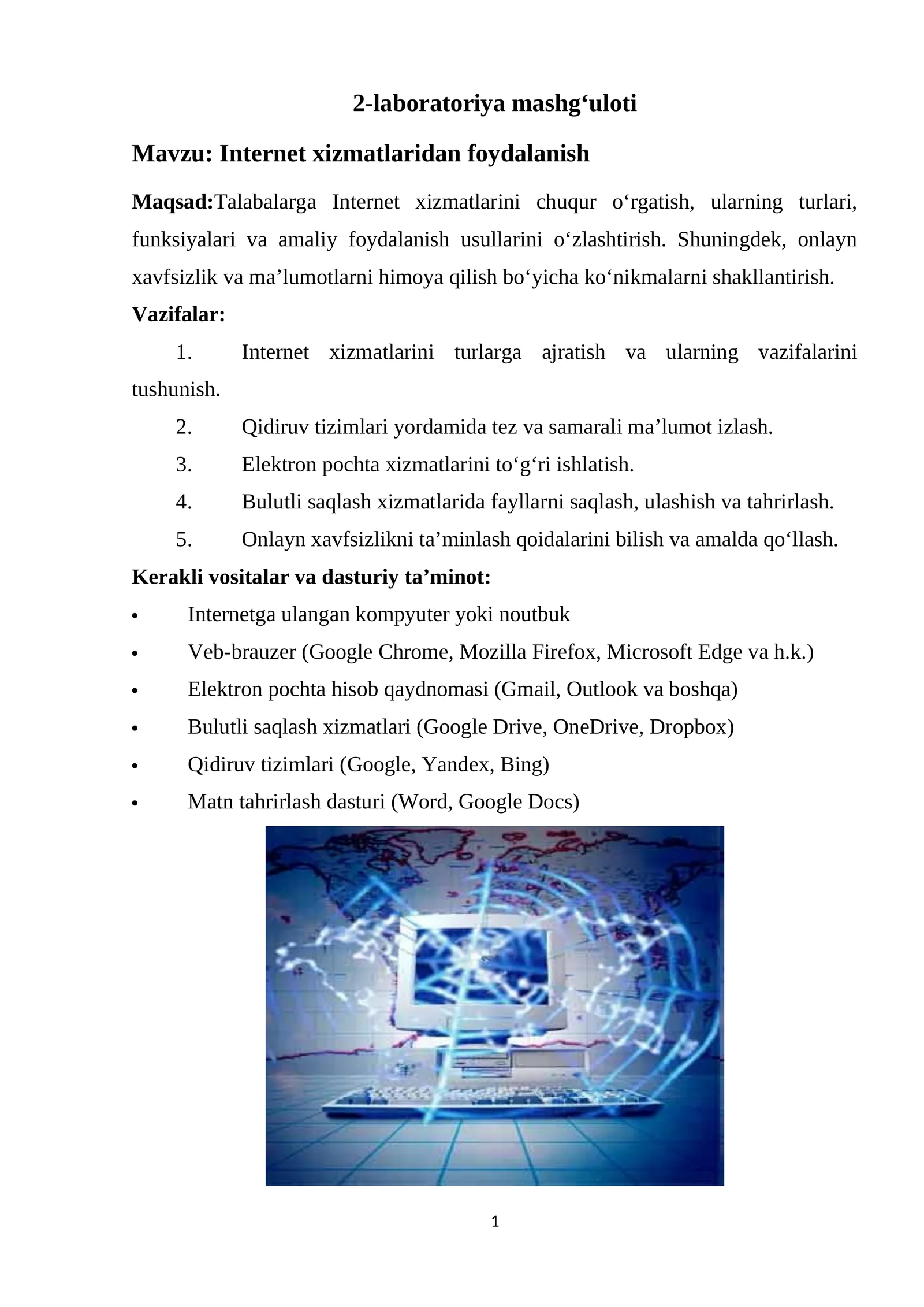 Internet xizmatlaridan foydalanish