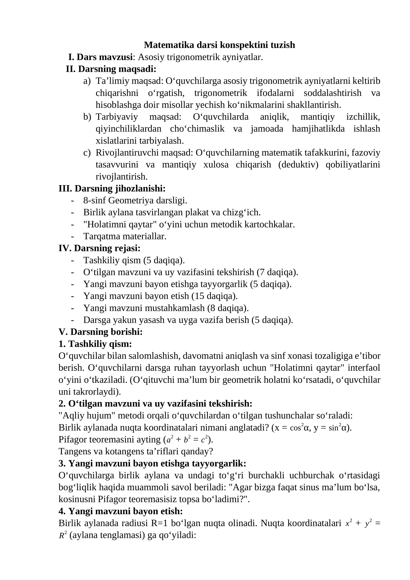 Asosiy trigonometrik ayniyatlar