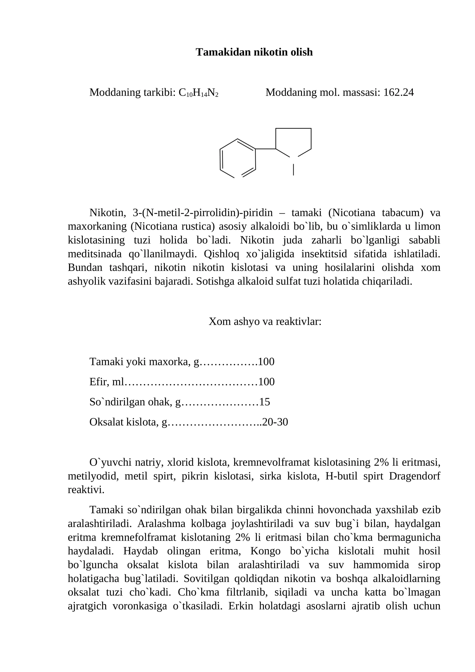 Tamakidan nikotin olish