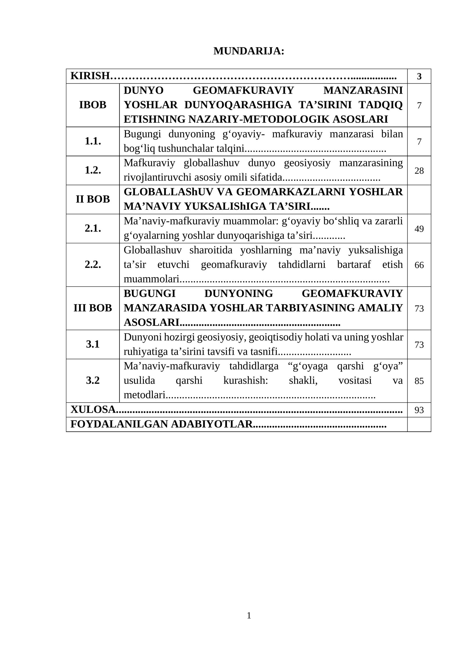 BUGUNGI DUNYONING GEOMAFKURAVIY MANZARASIDA YOSHLAR TARBIYASINING AMALIY ASOSLARI
