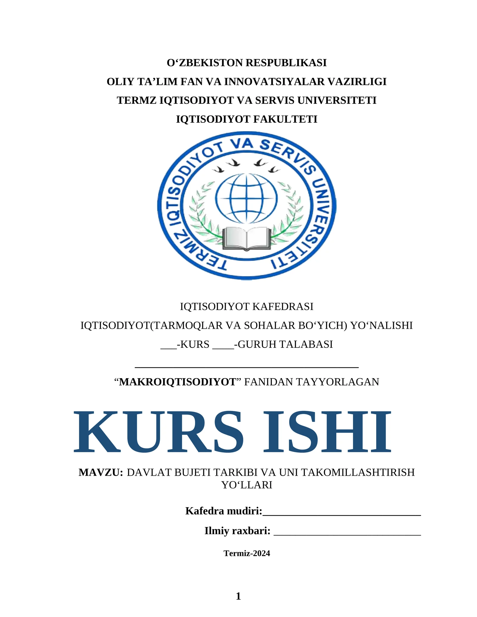 MAKROIQTISODIYOT KURSI