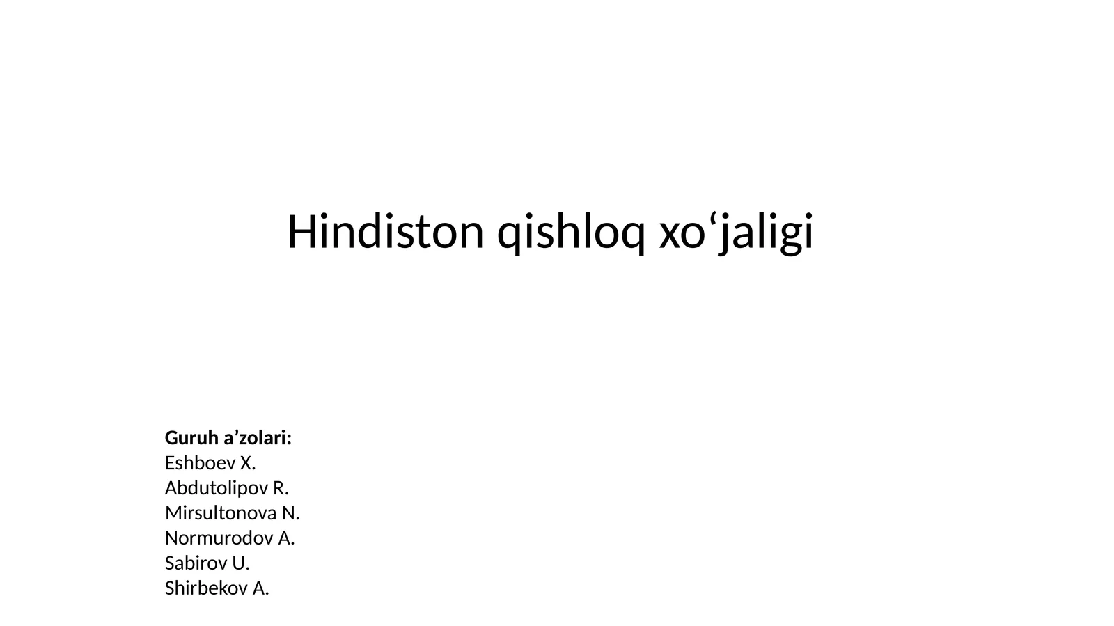 hindiston qilshloq xo'jaligi