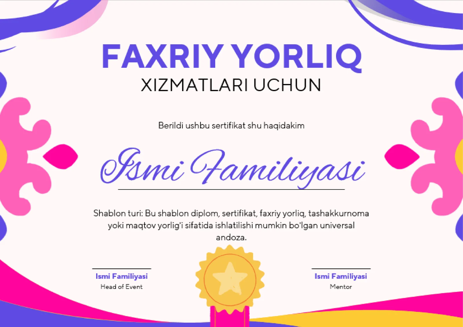 Faxriy yorliq