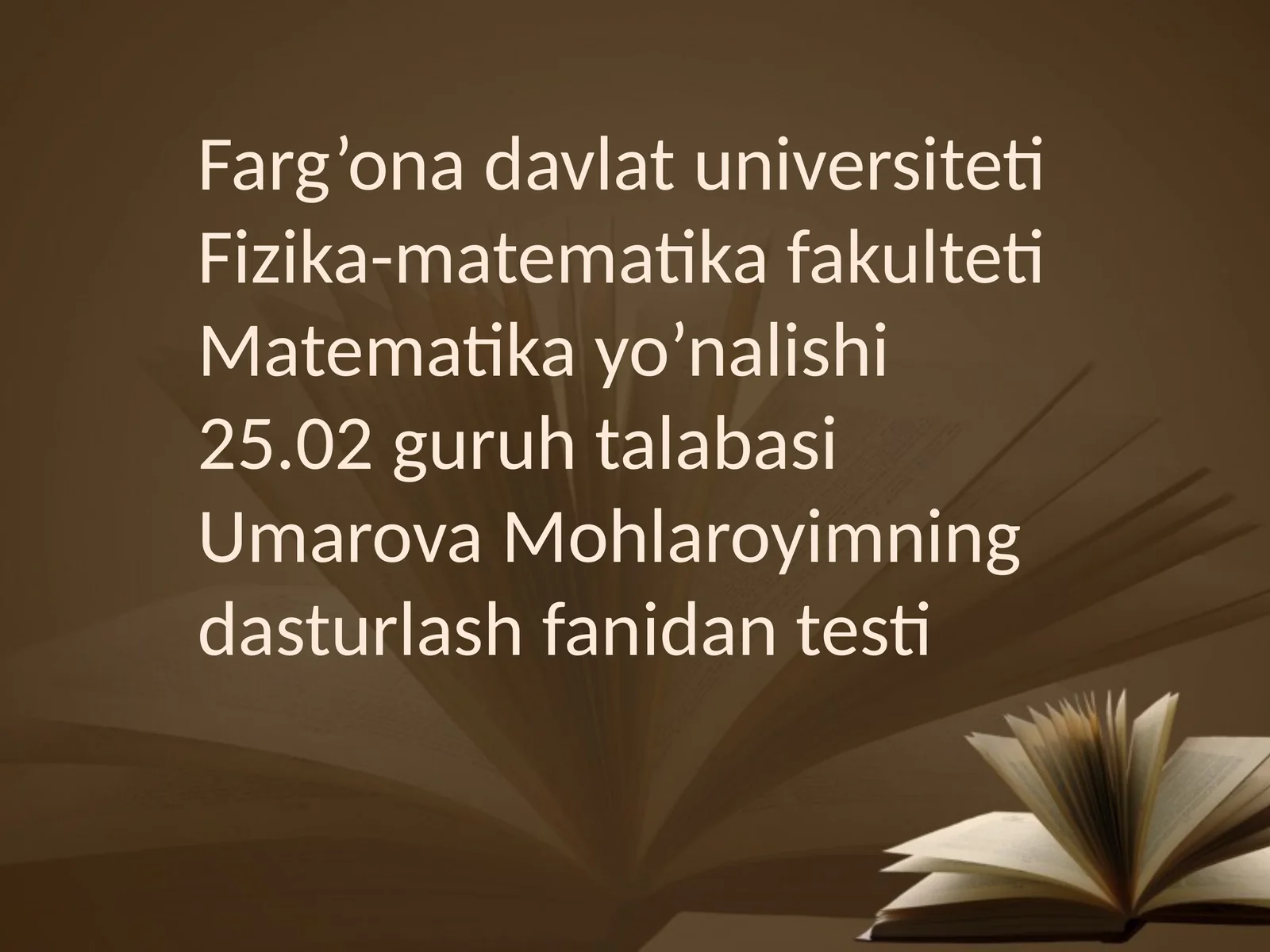 dasturlash fanidan testi