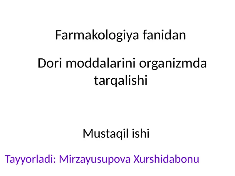 mustaqil ish Farmakologiya fanidan
