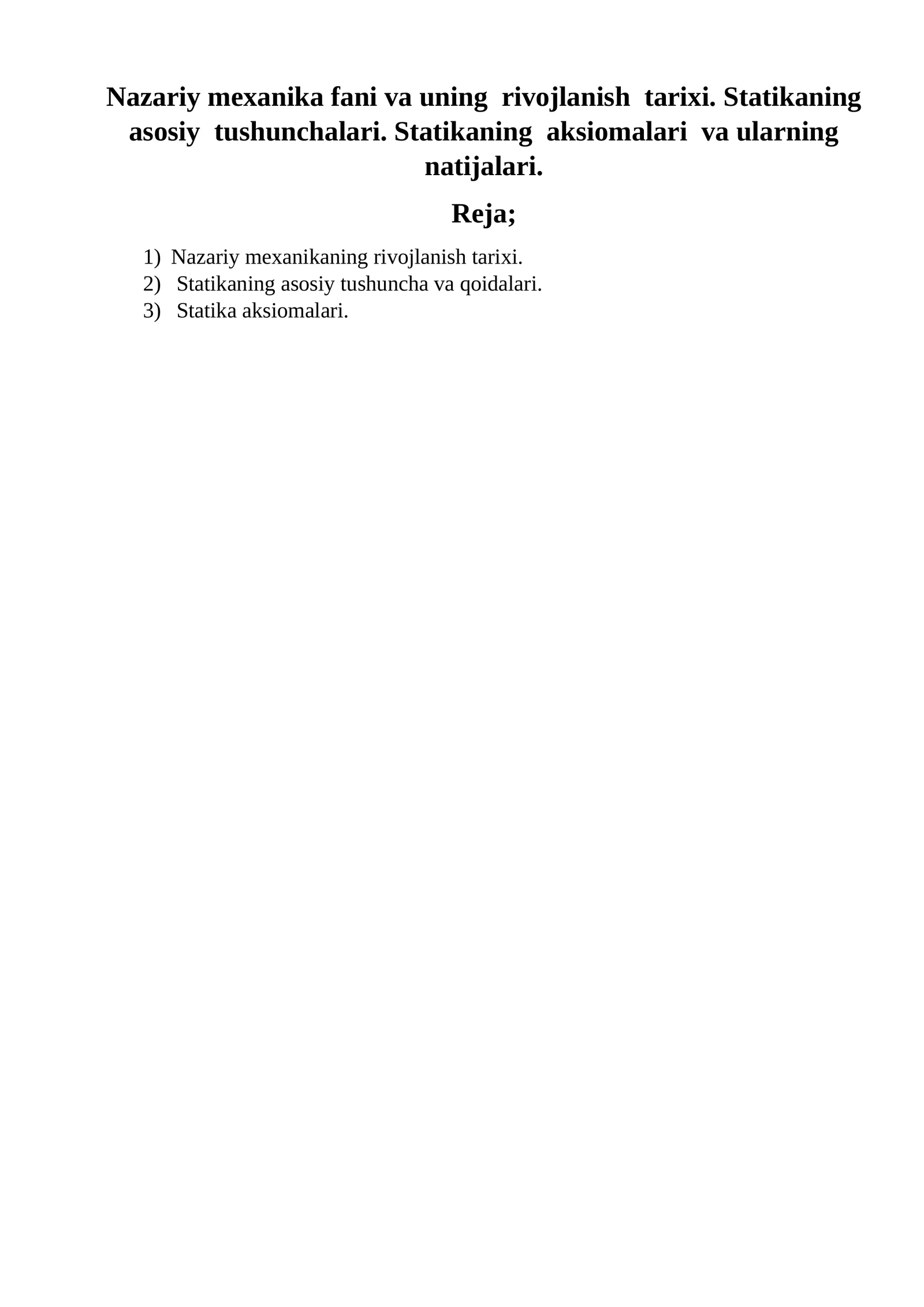 Nazariy mexanika fani va uning rivojlanish tarixi