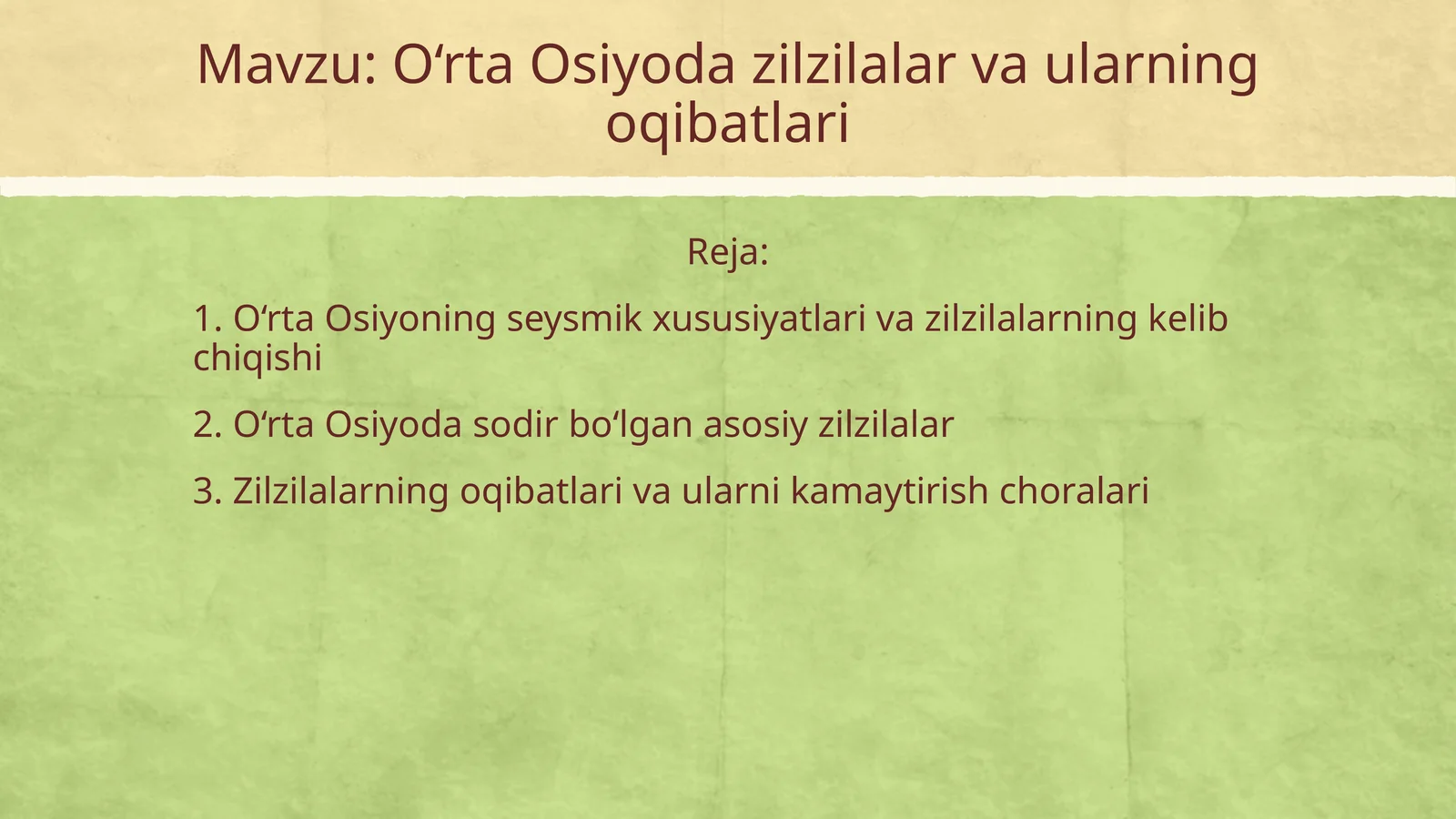 Oʻrta Osiyoda zilzilalar va ularning oqibatlari