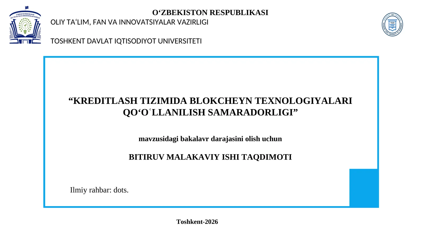KREDITLASH TIZIMIDA BLOKCHEYN TEXNOLOGIYALARI QO‘LLANILISH SAMARADORLIGI