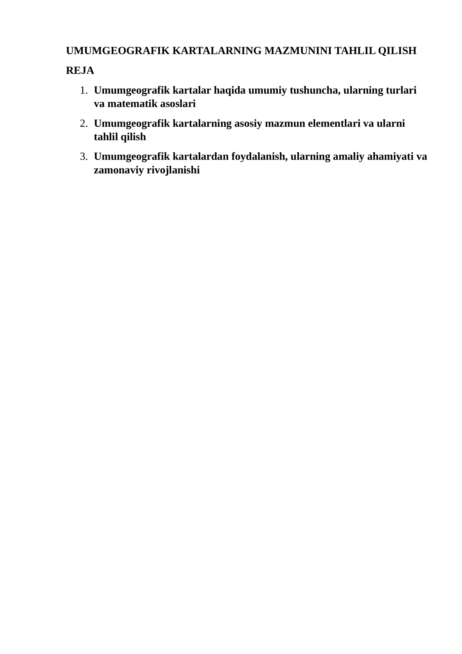 UMUMGEOGRAFIK KARTALARNING MAZMUNINI TAHLIL QILISH