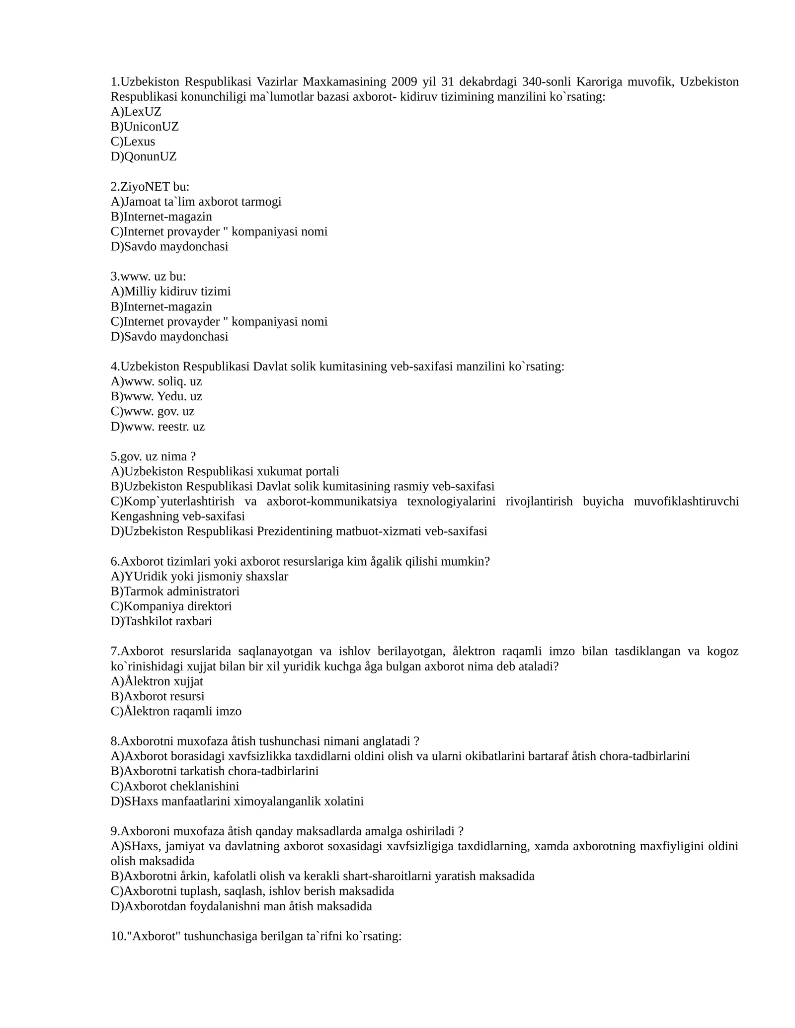Informatika fanidan test