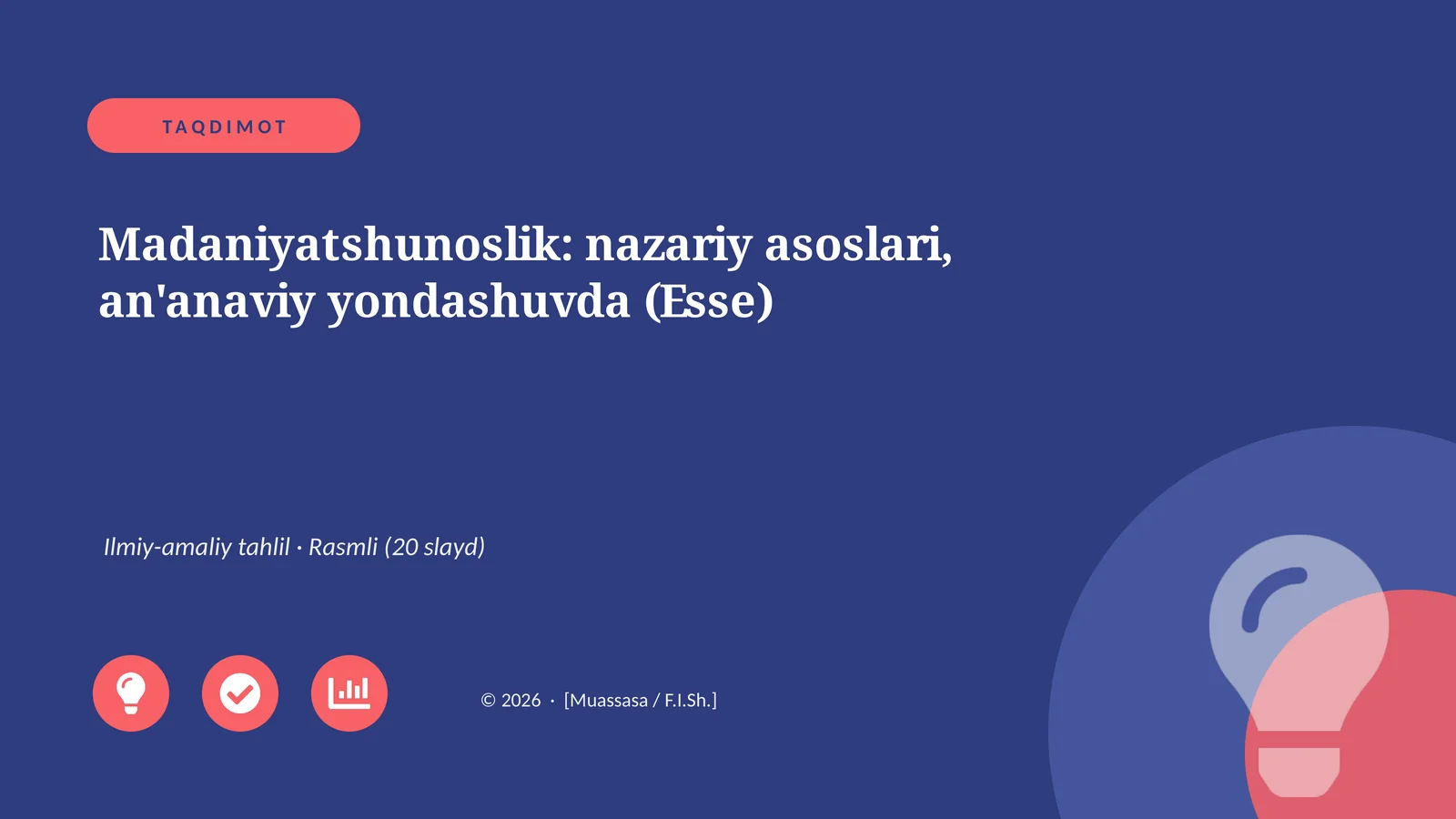 Madaniyatshunoslik: nazariy asoslari, an'anaviy yondashuvda (Esse)