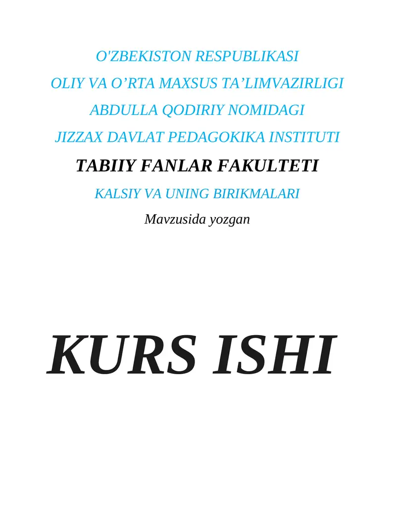 Kalsiy va uning birikmalari