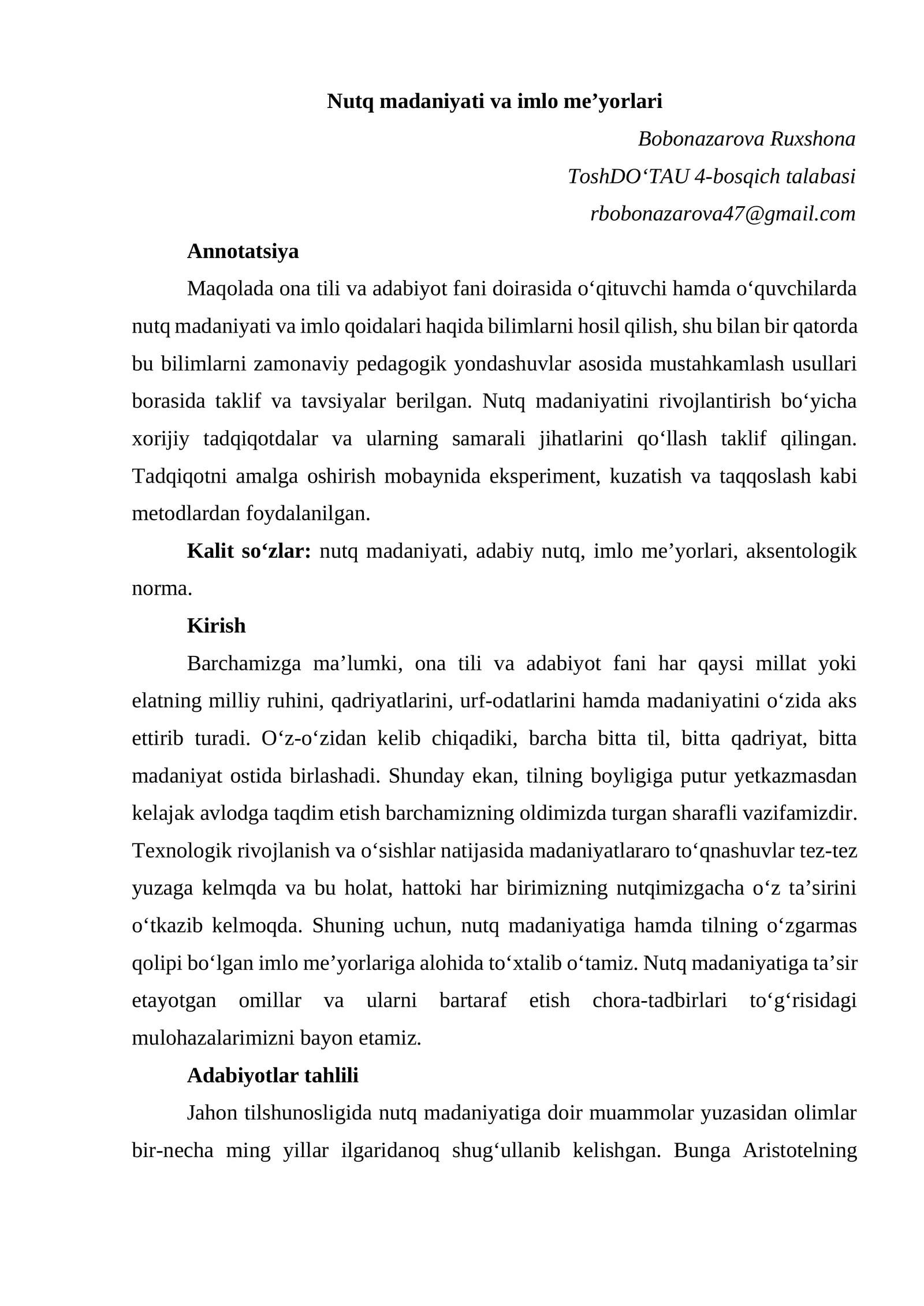 Nutq madaniyati va imlo me’yorlari