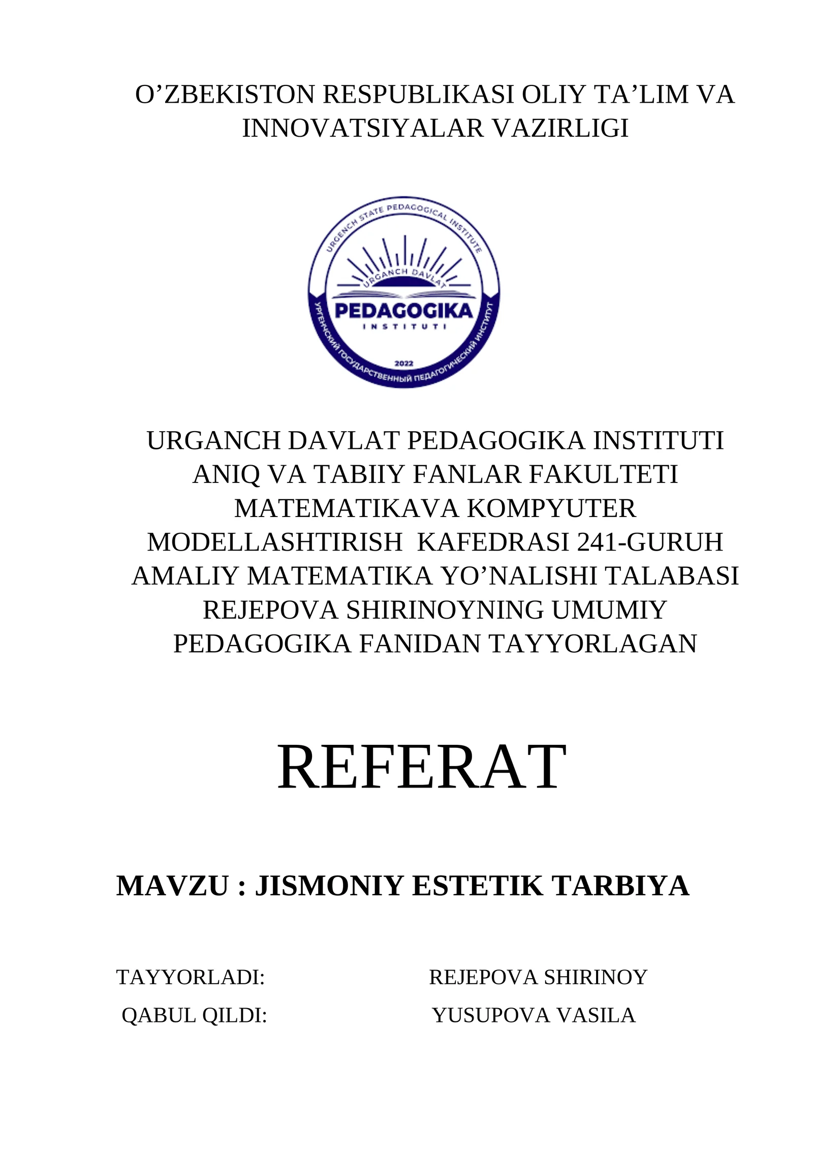 Jismoniy Estetik Tarbiya