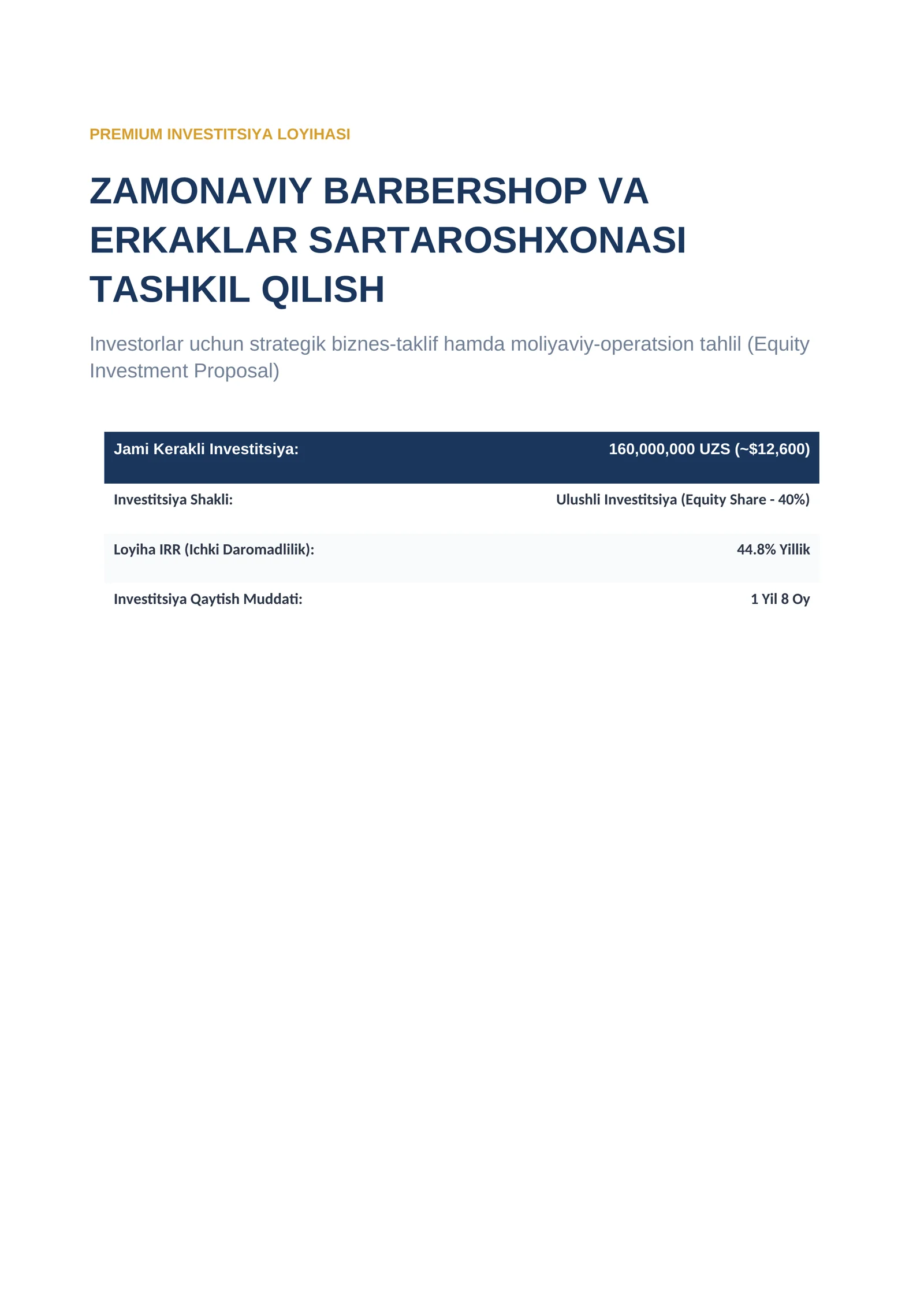Sartaroshxona va barbershop ochish biznes rejasi