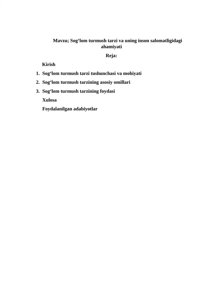 Sog‘lom turmush tarzi va uning inson salomatligidagi ahamiyati
