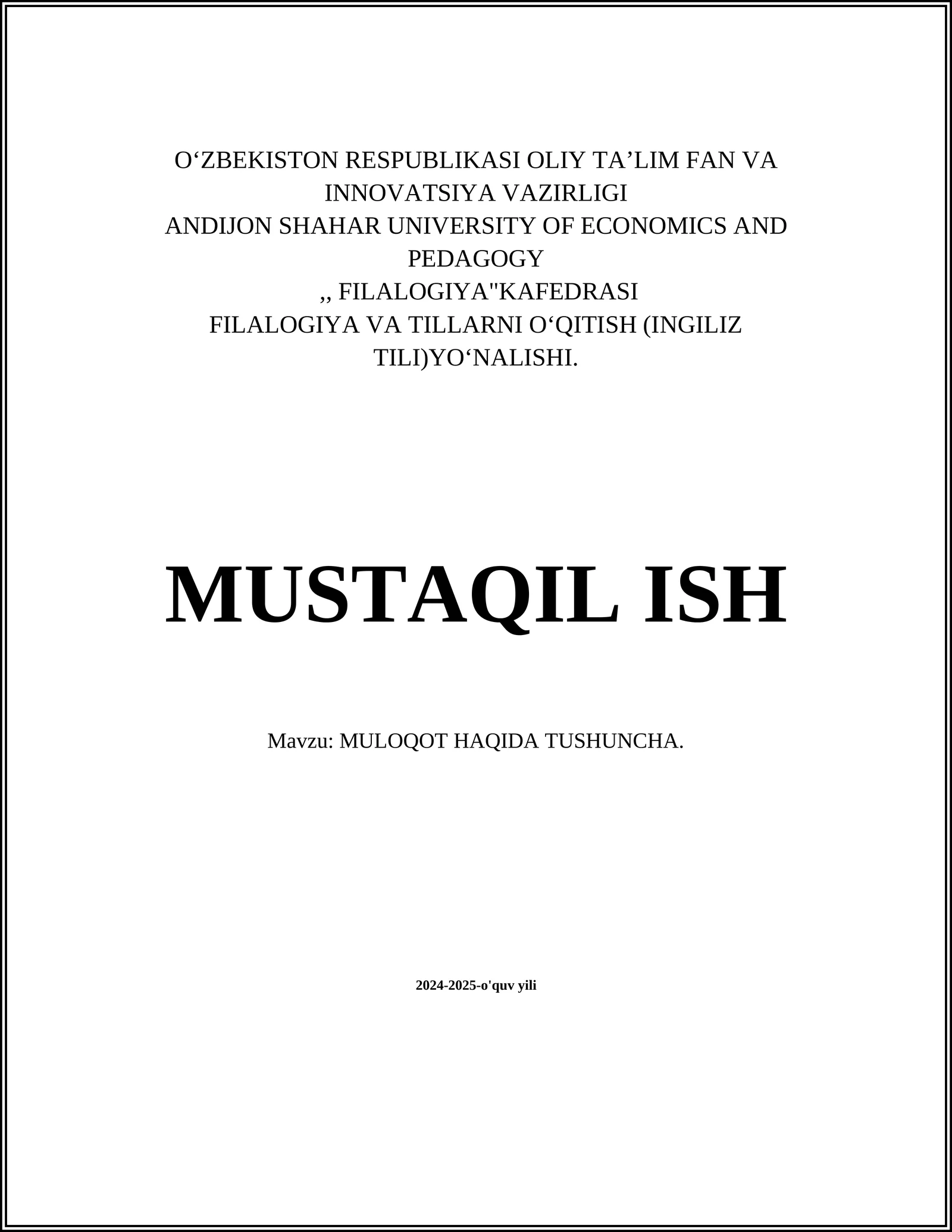 MULOQOT HAQIDA TUSHUNCHA