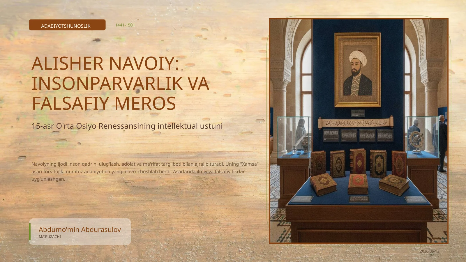 ALISHER NAVOIY IJODIYOTI VA MEROSI: ILMIY-TADQIQOT REJASI
