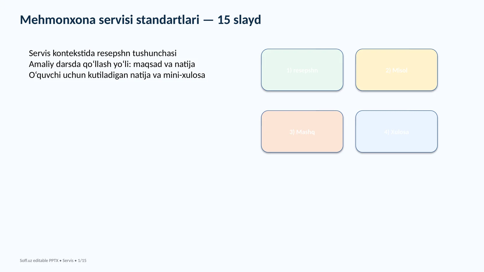 Mehmonxona servisi standartlari — 15 slayd