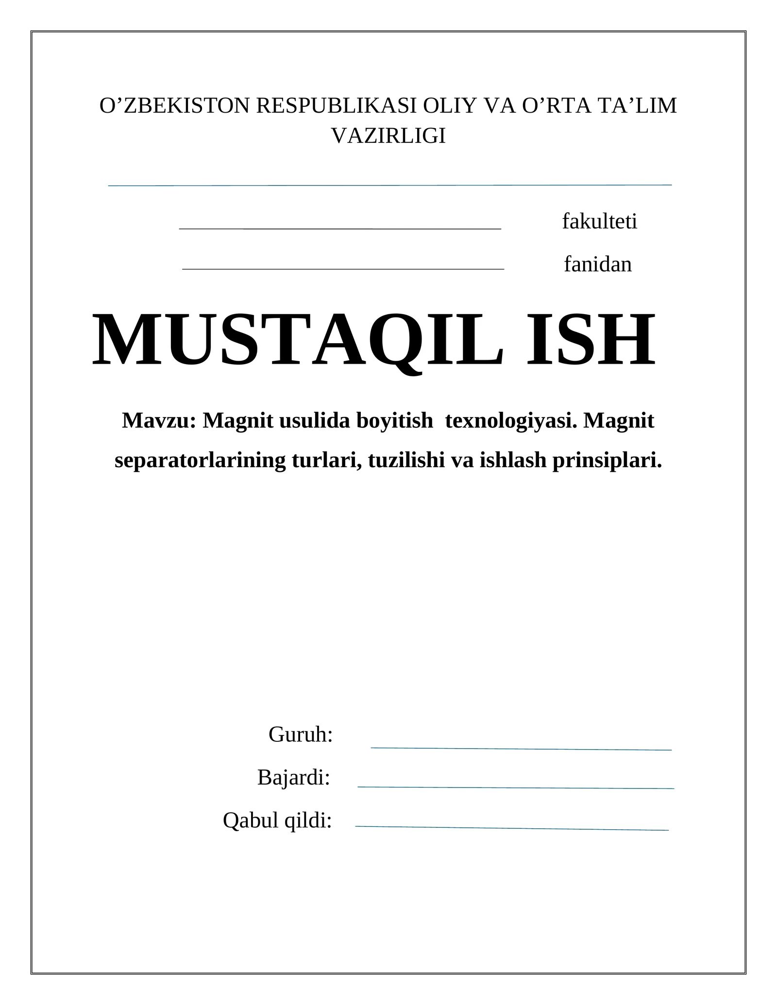 Magnit usulida boyitish texnologiyasi. Mаgnit sеpаrаtоrlаrining turlаri, tuzilishi vа ishlash prinsiplаri