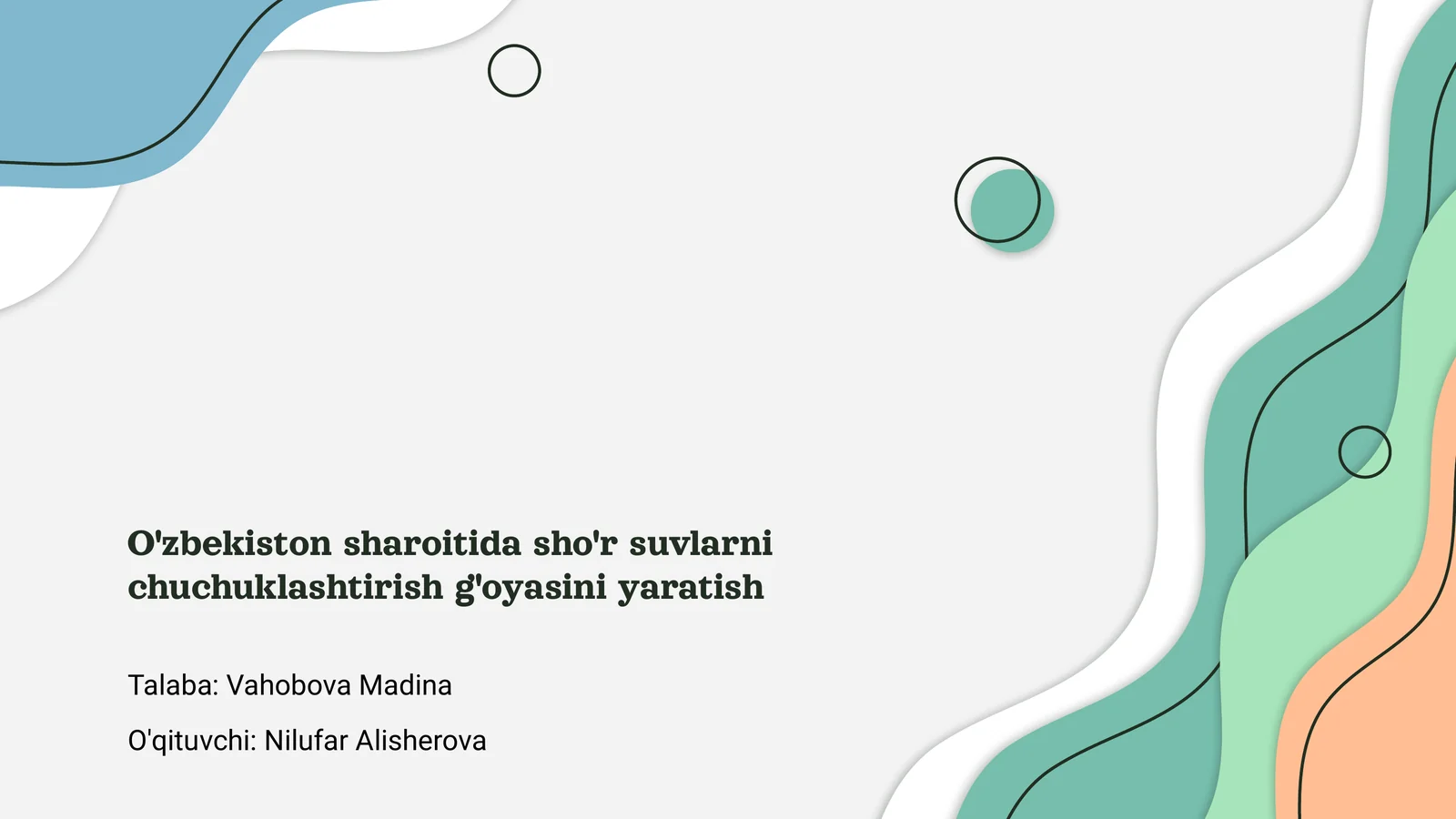 O'zbekiston sharoitida sho'r suvlarni chuchuklashtirish g'oyasini yaratish