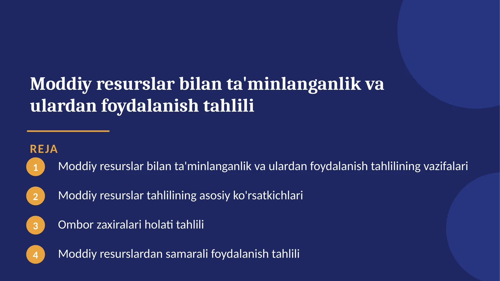 Moddiy resurslar bilan ta'minlanganlik va ulardan foydalanish tahlili