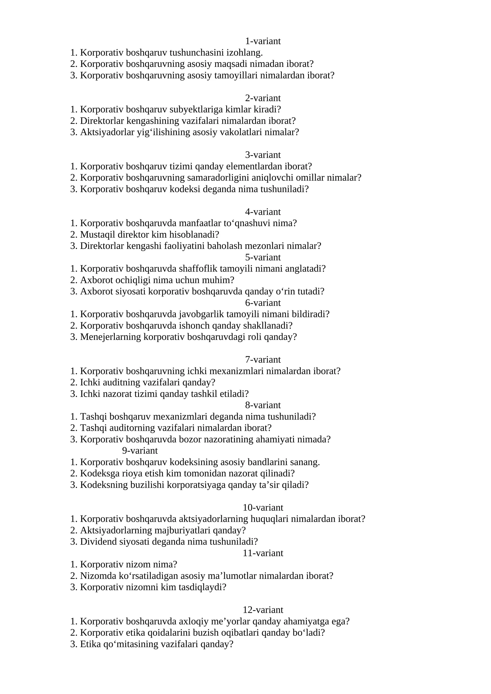 Korporativ boshqaruvning samaradorligini aniqlovchi omillar