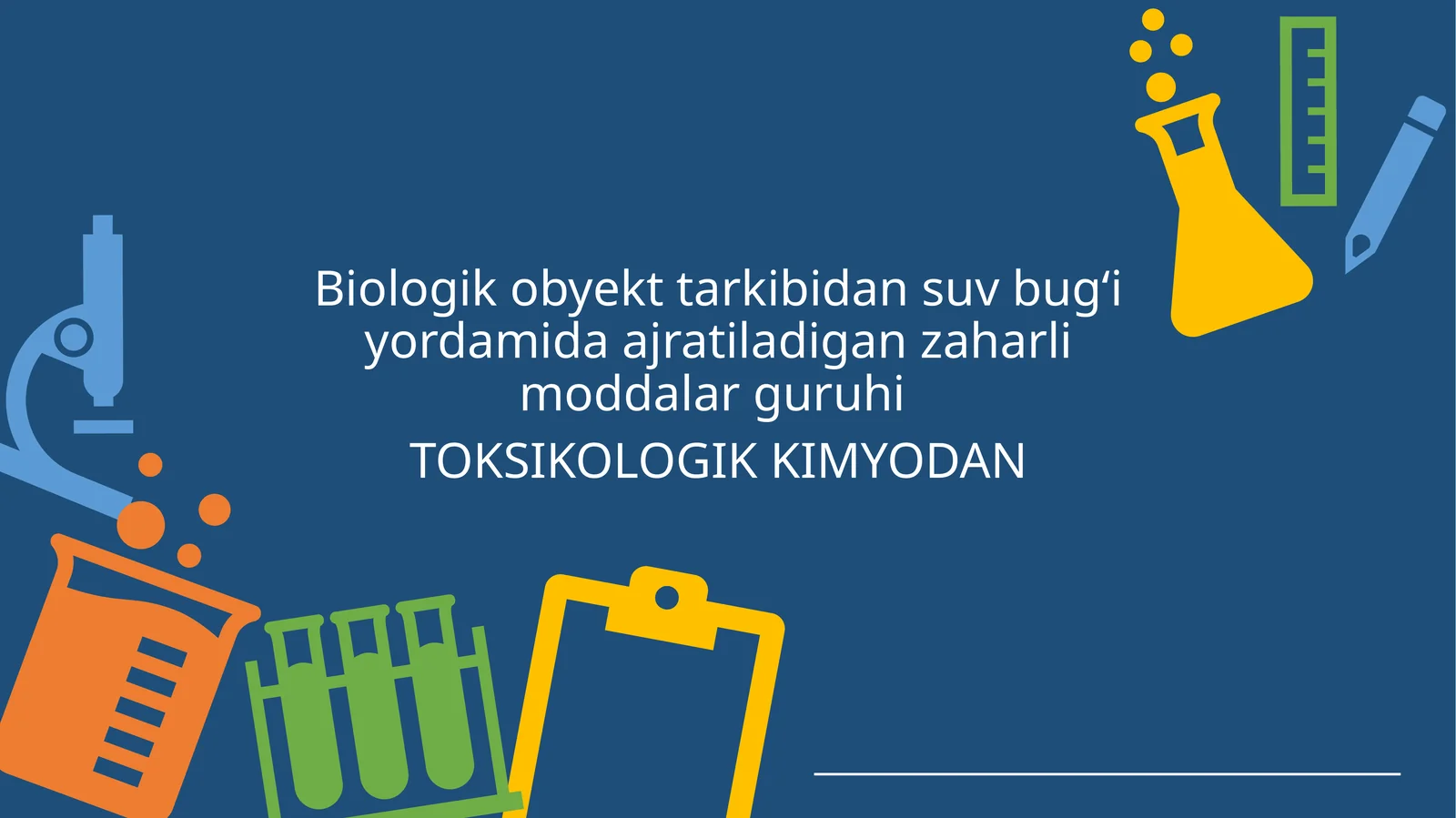 Biologik obyektlar kibidagi suv bug‘iyordamida ajratiladigan zaharli moddalarni toksikologik kimyodan