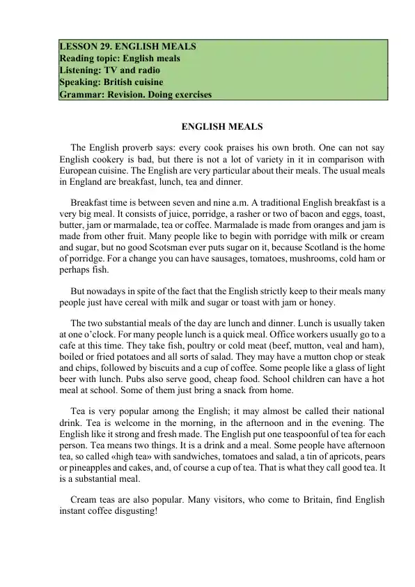 English Meals