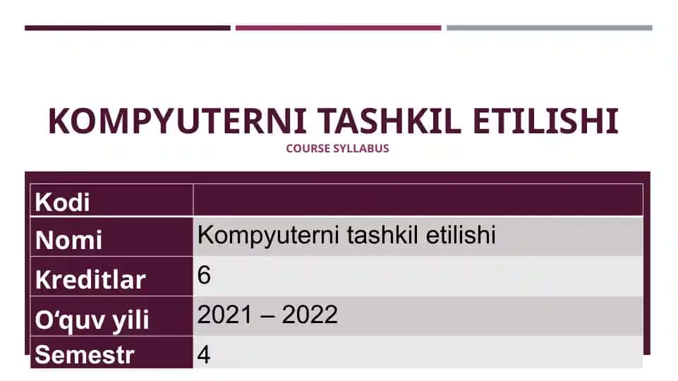 Kompyuterni tashkil etilishi