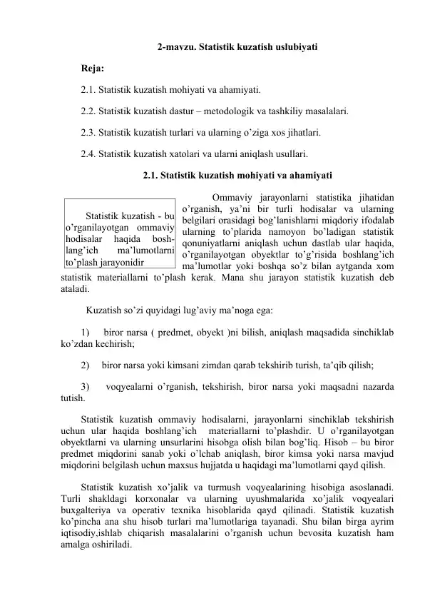 Statistik Kuzatish Uslubiyati