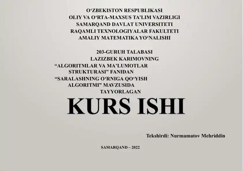 Saralashning o‘rniga qo‘yish (Insertion sort) algoritmi