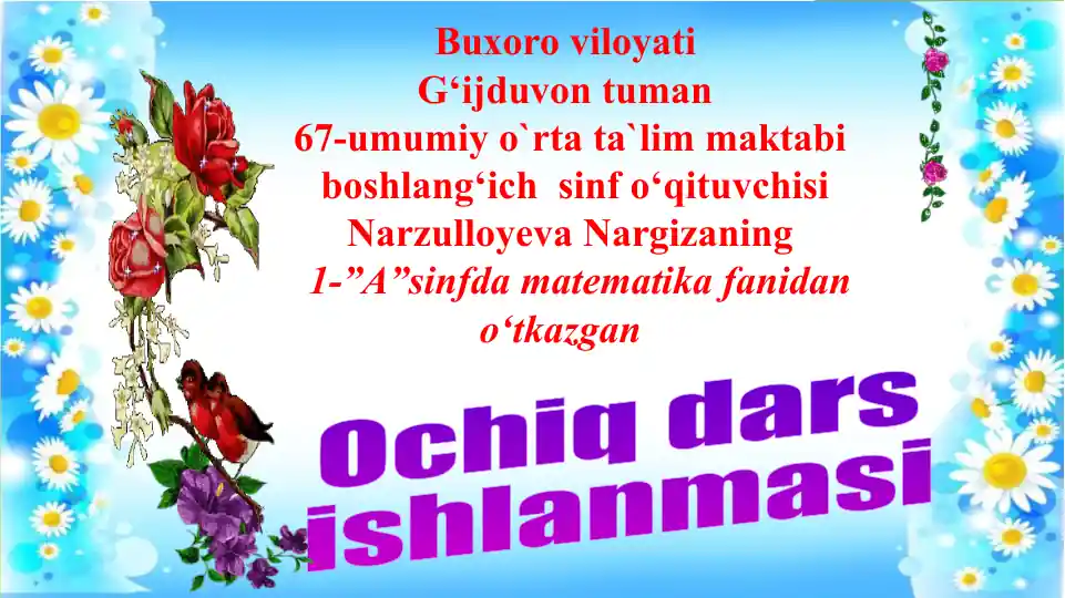 Matematika darsi 1-sinf uchun ta'lim o'qituvchisi