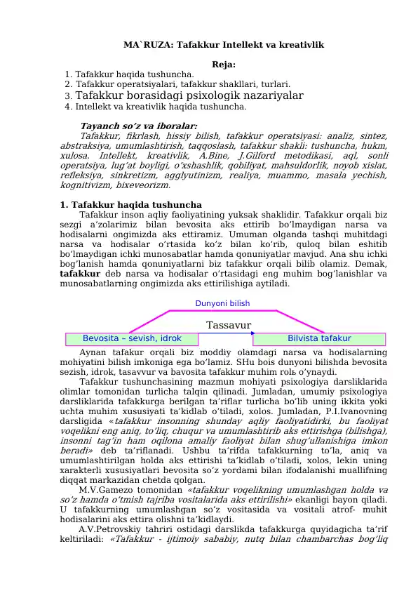 Tafakkur Intellekt va kreativlik