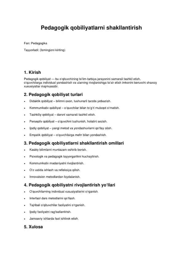 Pedagogik qobiliyatlarni shakllantirish