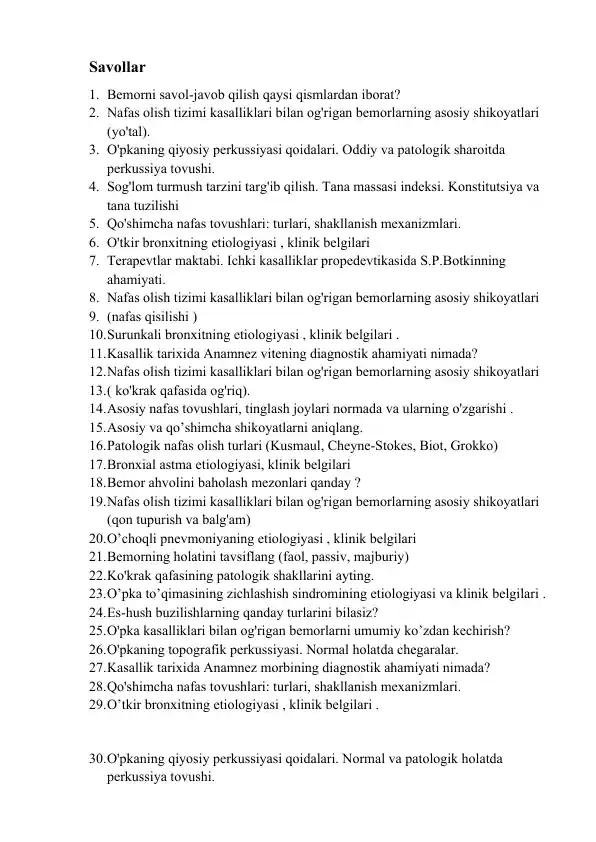Bemorni savol-javob qilish qaysi qismlardan iborat?