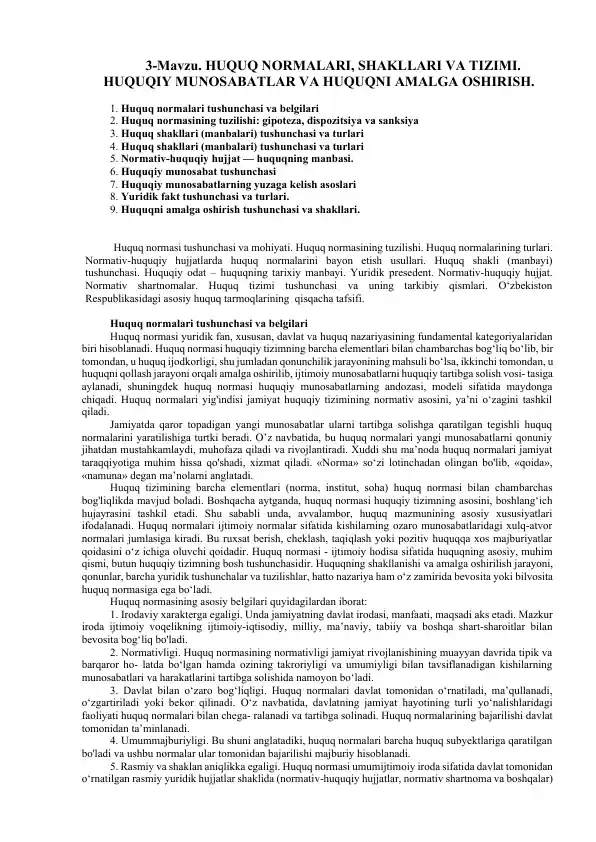 Huquq normalari, shakllari va tizimi