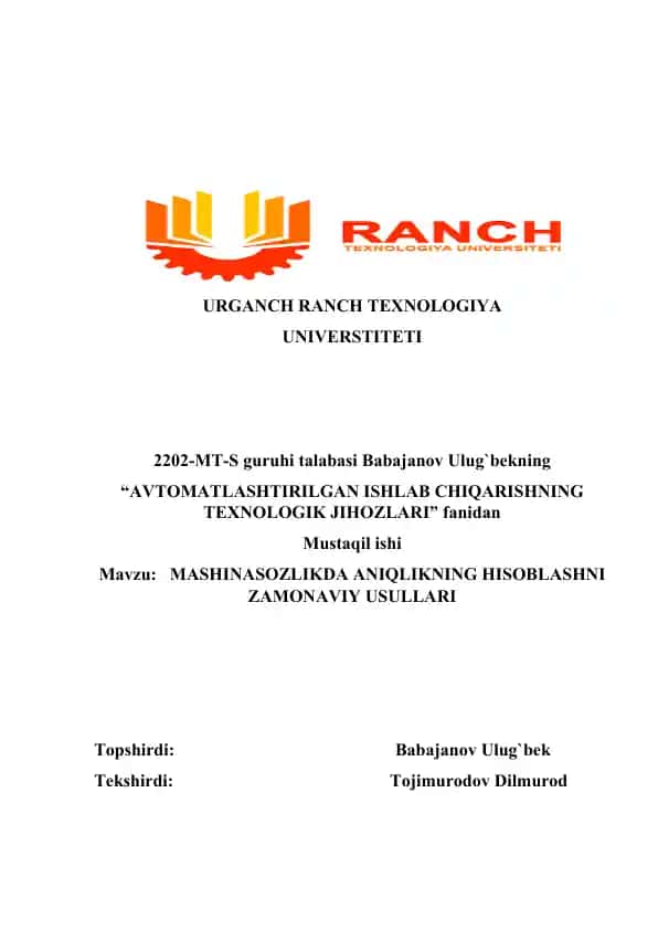 AVTOMATLASHTIRILGAN ISHLAB CHIQARISHNING TEXNOLOGIK JIHOZLARI