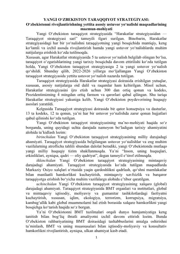 Yangi O‘zbekiston Taraqqiyot Strategiyasi