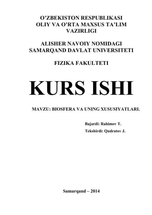 BIOSFERA VA UNING XUSUSIYATLARI