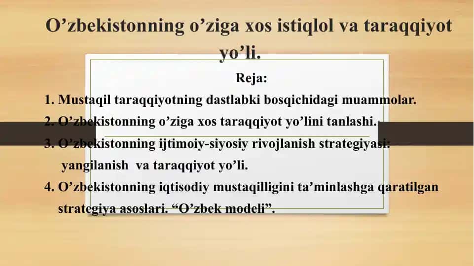 O'zbekistonning O'ziga xos Istiqlol va Taraqqiyot Yo'li