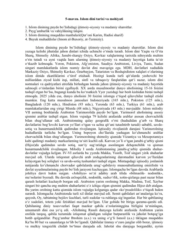 Islom dini tarixi va mohiyati