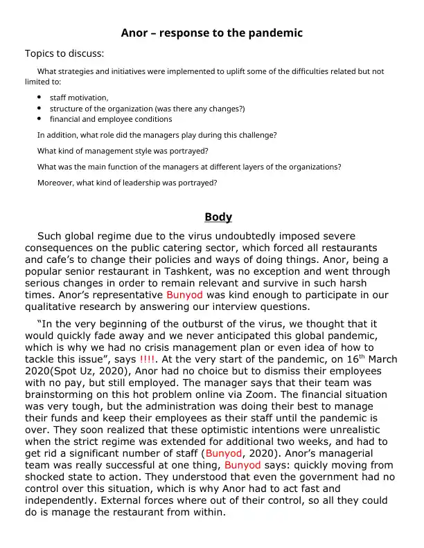 Anor - response to the pandemic