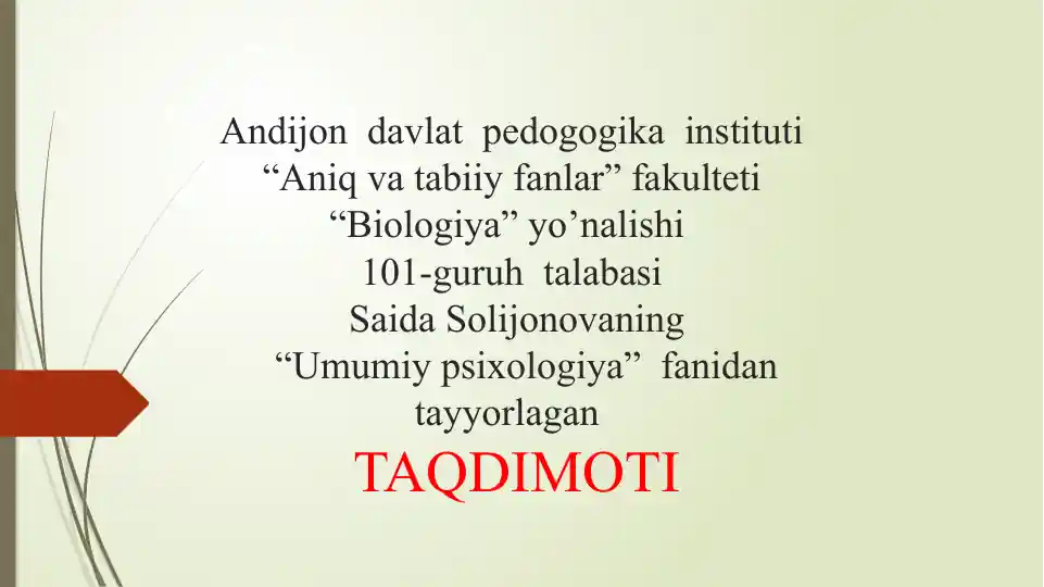 Umumiy psixologiya fanidan tayyorlagan taqdimot