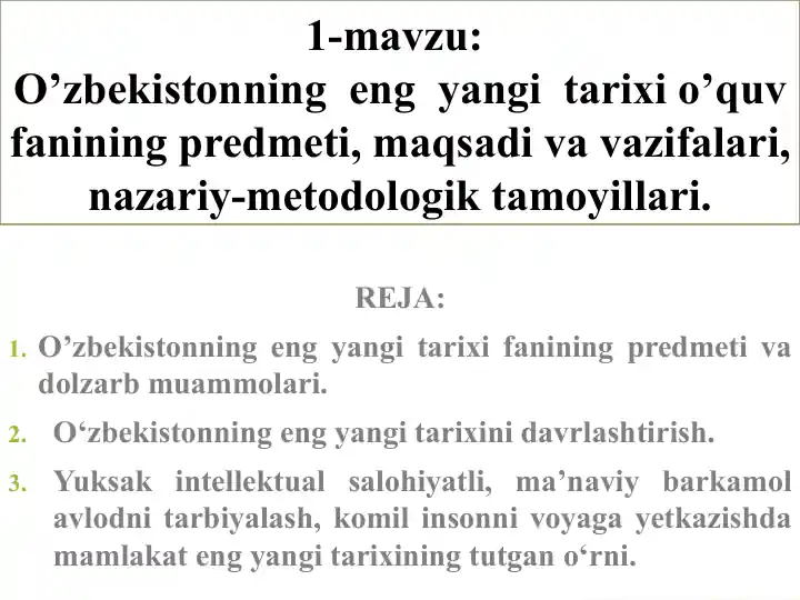 O’zbekistonning Eng Yangi Tarixi
