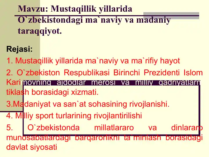 O'zbekistonning Mustaqillik Yillari