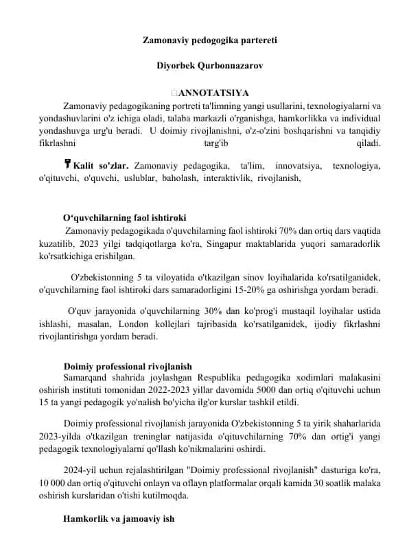 Zamonaviy pedogogika partereti
